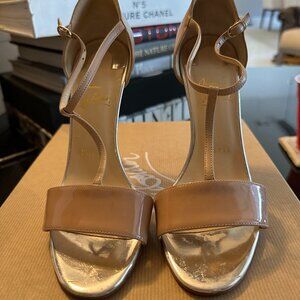 Christian Louboutin Nude Metallic T-Strap Sandal